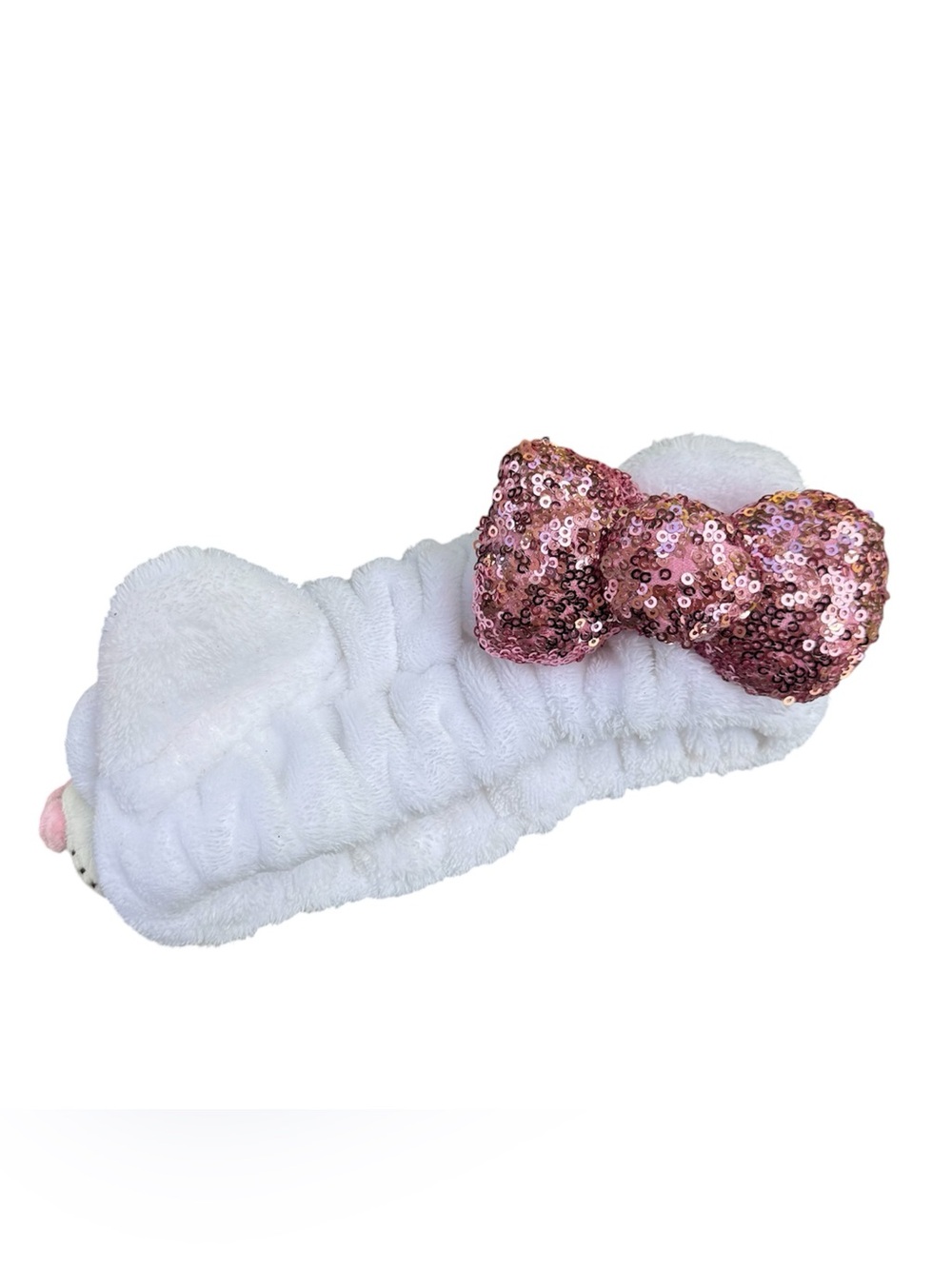 The Creme Shop Hello Kitty Kawaii Soft Pink Sequin Bow Skincare Plush Hairband